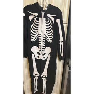 Spooktacular Creation Skeleton Plush PJs Jumpsuit Halloween Costume Black Medium